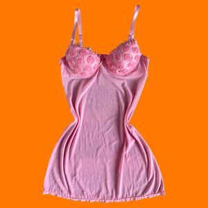 00's vintage baby pink mesh rosette coquette fairy y2k slip dress M rampage
